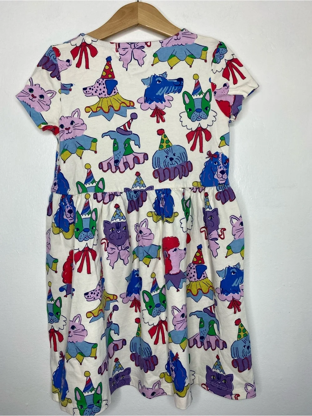 Mini Boden Celebration Dogs and cats Jersey dress Size 7-8